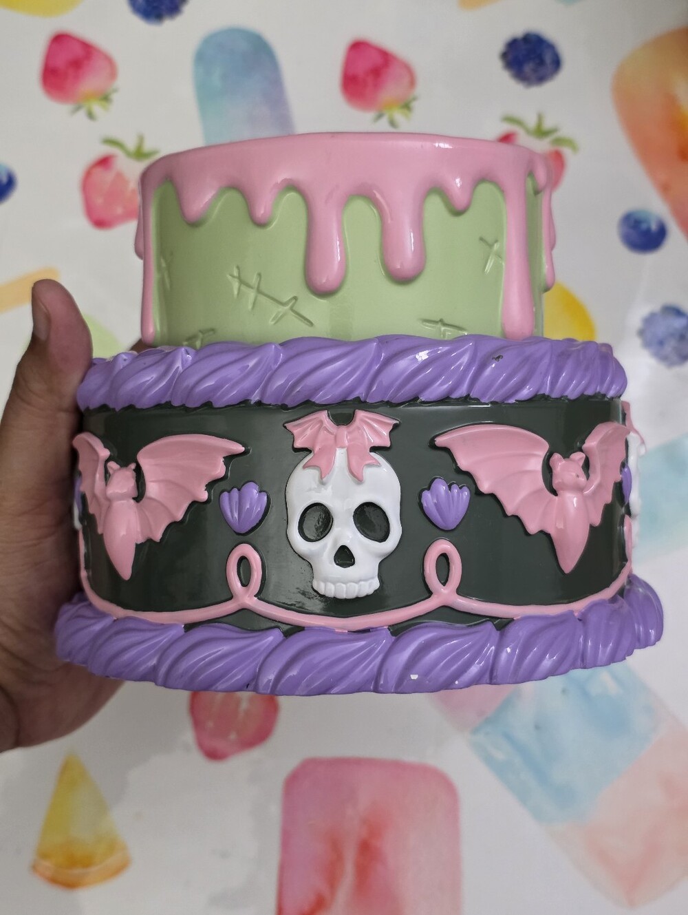 Bath & Body Works Pink, Purple & Green Spooky Tiered Cake Candle Holder NEW RARE